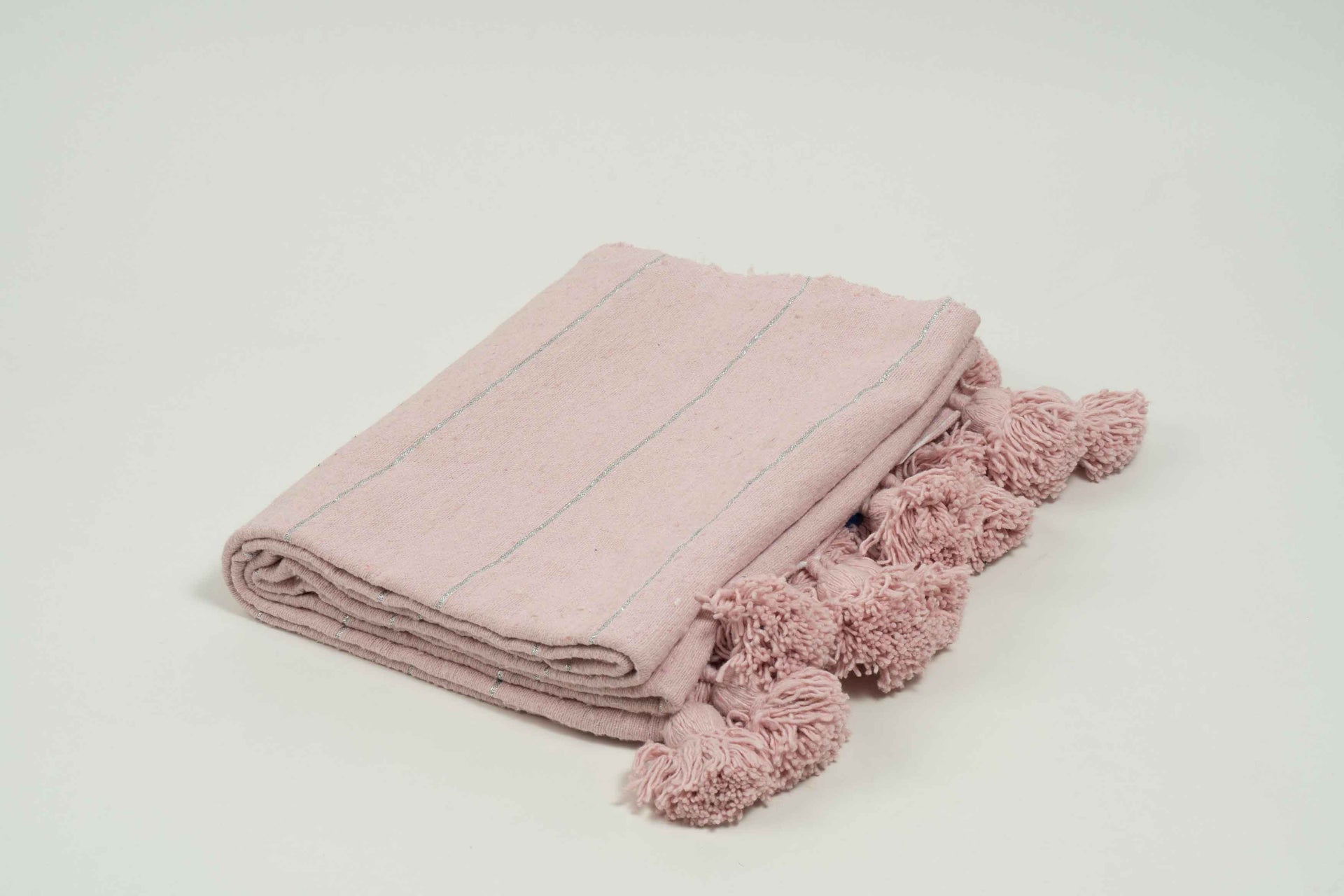 moroccan pom pom blanket - Pink & Silver